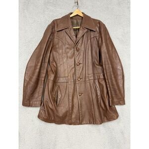 Vintage Peter Caruso Leather Jacket‎ Womens Medium Brown Cowhide Nappa 70s Korea